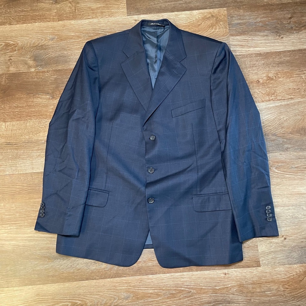 Gritti Styled Ermenegildo Zegna Wool Navy Blue Windowpane Blazer Sport Coat 56R